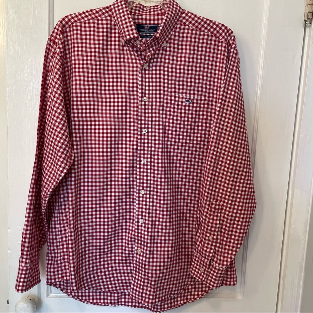 Vineyard Vines Gingham Red Gingham Classic Fit Tucker Shirt Button Down